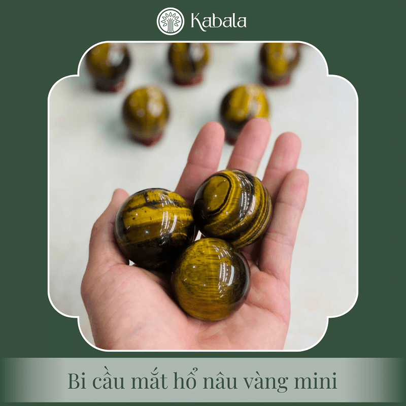 Bi cầu Thạch Anh Mini Các Loại - Kèm Đế - Mắt hổ nâu